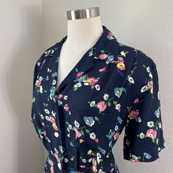 Vintage 90's Y2K Banana Republic Womens 8 Navy Floral Button Up Maxi Dress - Picture 3 of 9